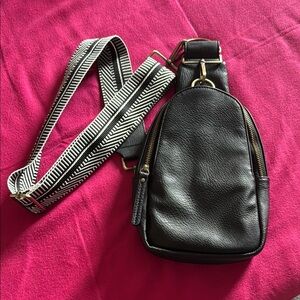 Anthropologie Black Leather Like Sling Bag